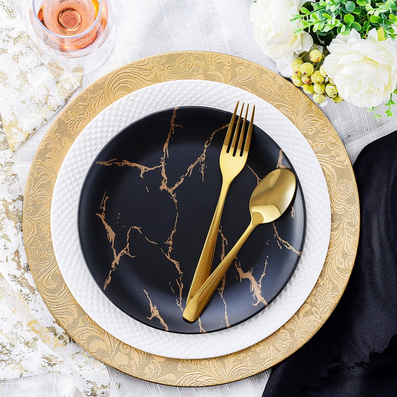 CHATEAU FINE TABLEWARE Gold Floral Charger Plates - 13-Inch Elegant Chargers - Set of 6 - For Small to Regular-Size Dinnerware & Soup Bowls - Suitable for Weddings, Parties, Anniversary, Thanksgiving - Image 3